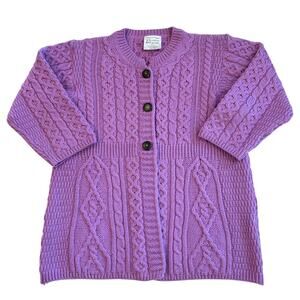 Vtg Irish Made Cardigan Sweater Womens Medium Merino Wool Fisherman Cabel Knit